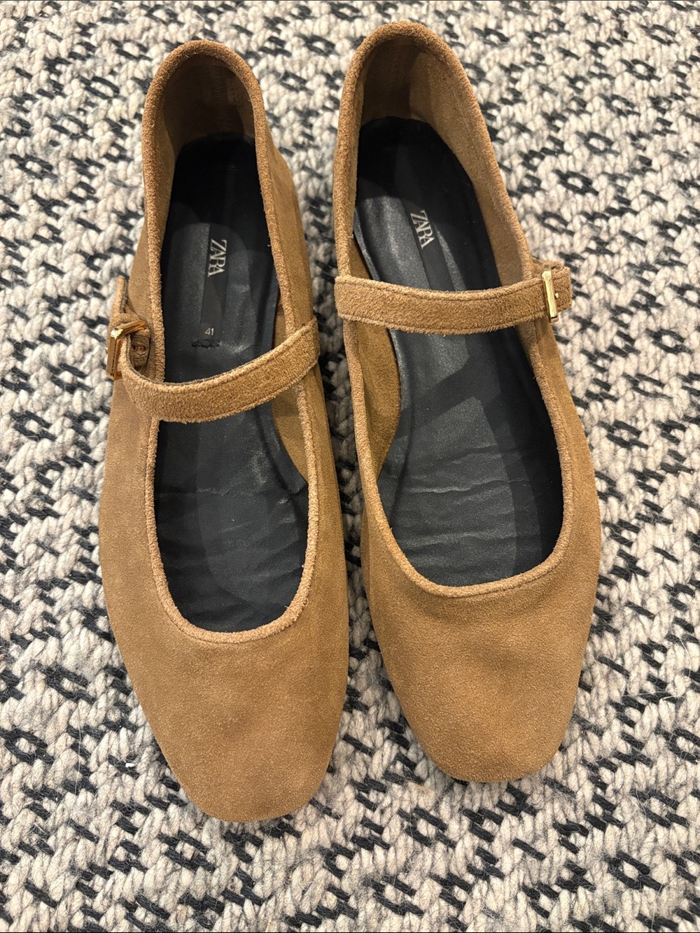 ZARA Women's Tan Suede Mary Jane Flats Sz 41